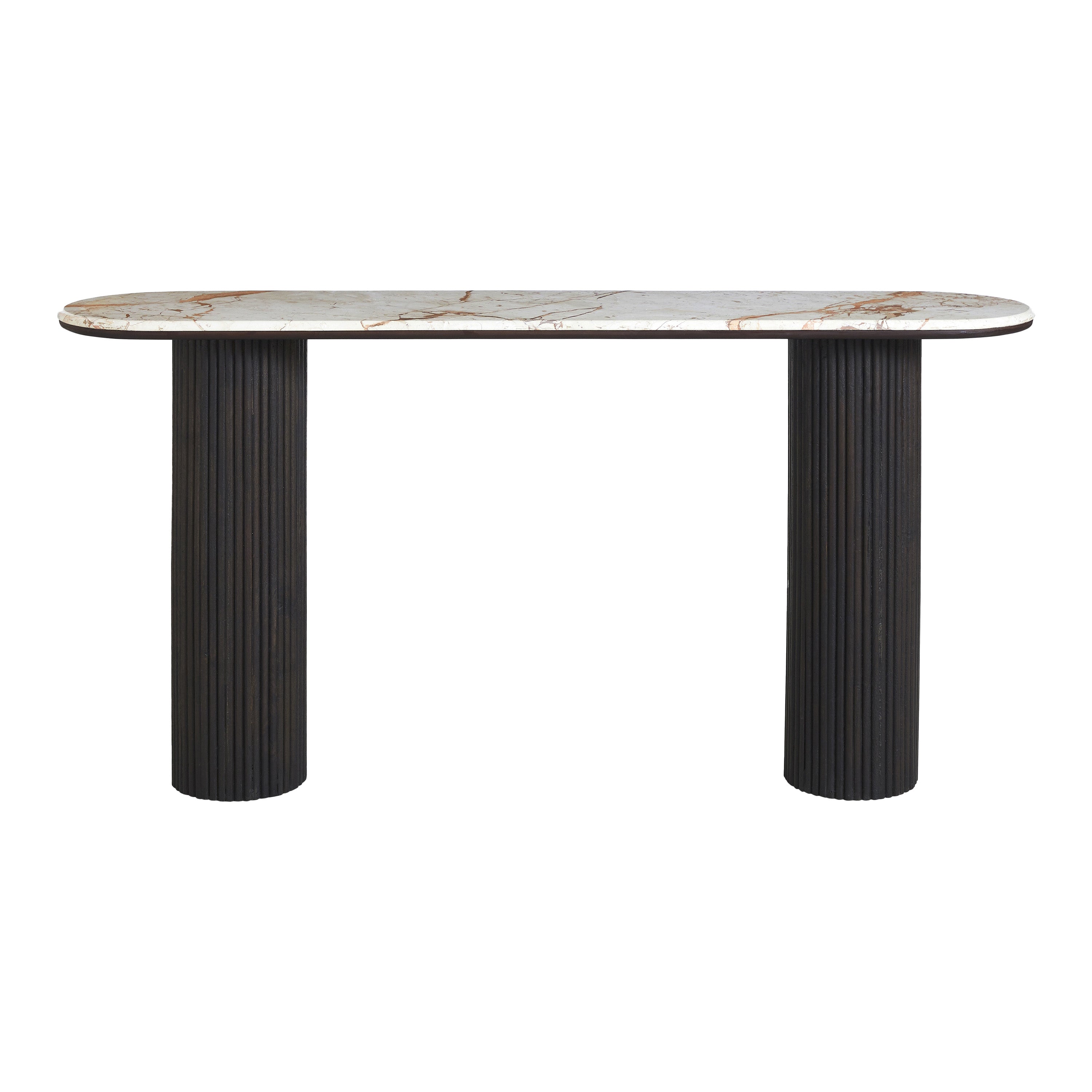 Alessio Indoor Breccia Marble Console Table, Walnut