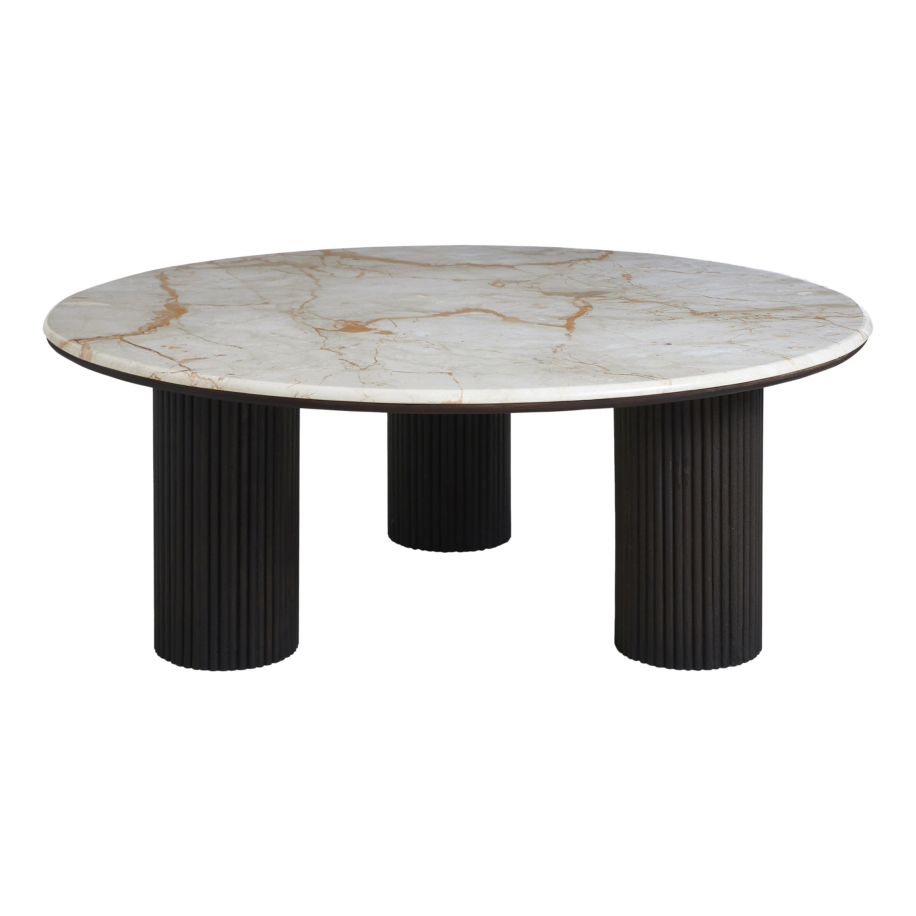 Alessio Indoor Breccia Marble Coffee Table, Walnut