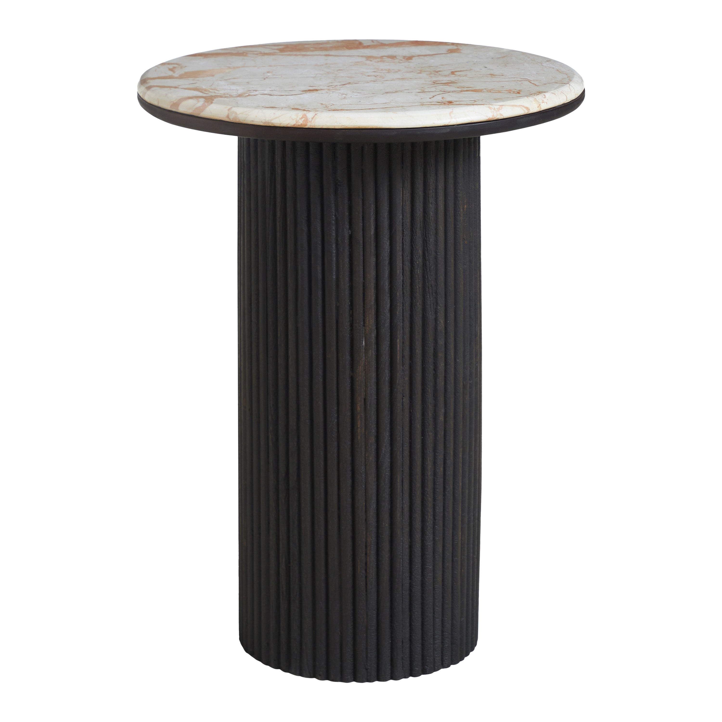 Alessio Indoor Breccia Marble Side Table, Walnut