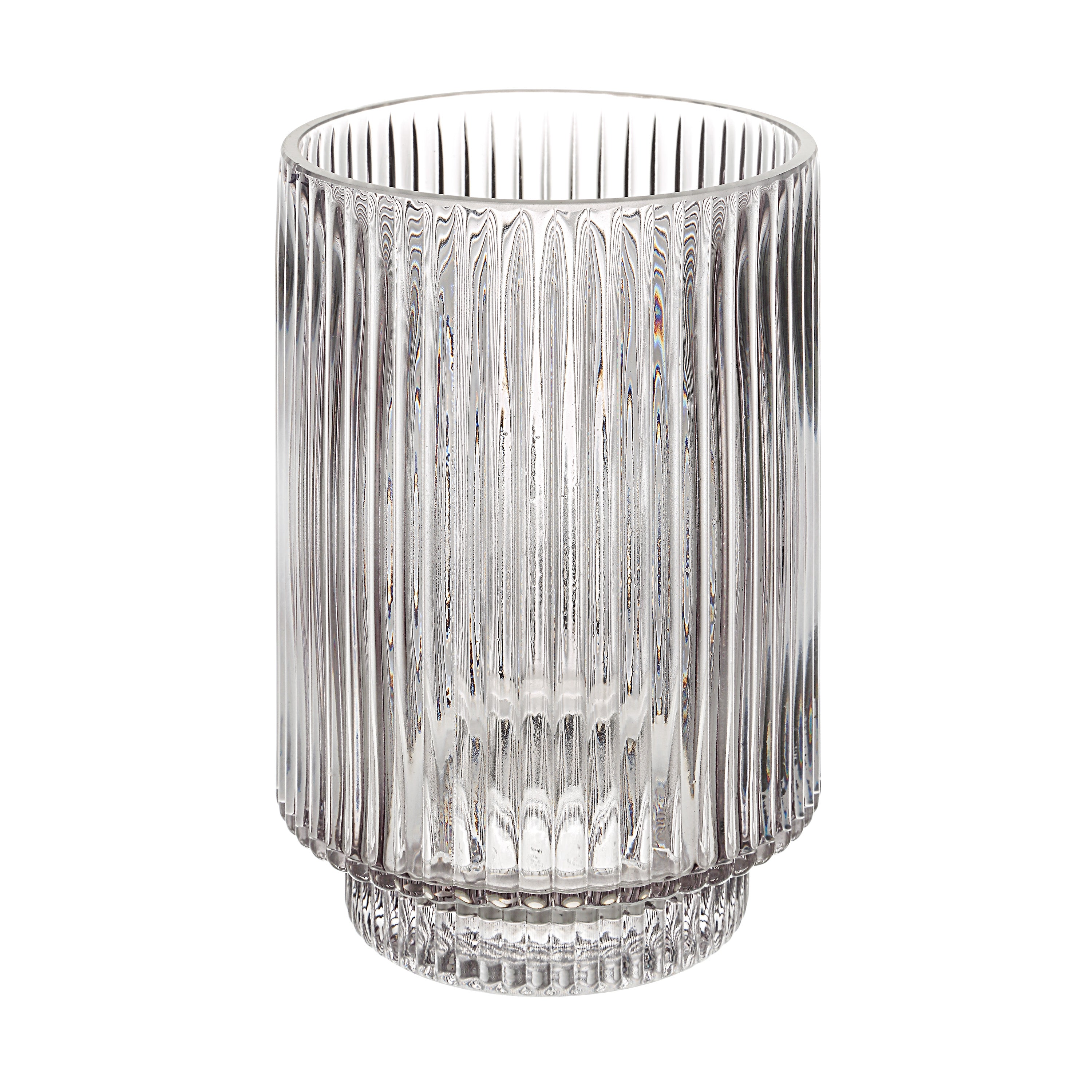 Amiens Indoor Mouth Blown Glass Glass Vase, Grey Fluted